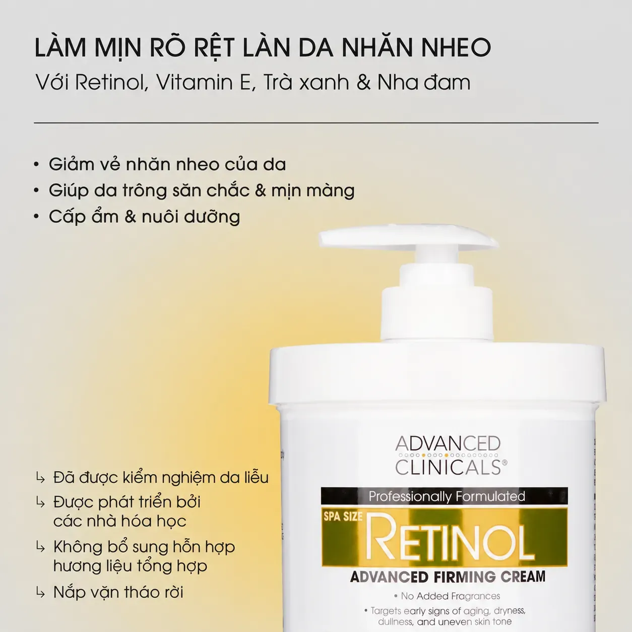 Kem dưỡng da body Advanced Clinicals Retinol 454g – Giảm nếp nhăn, săn chắc da Hover