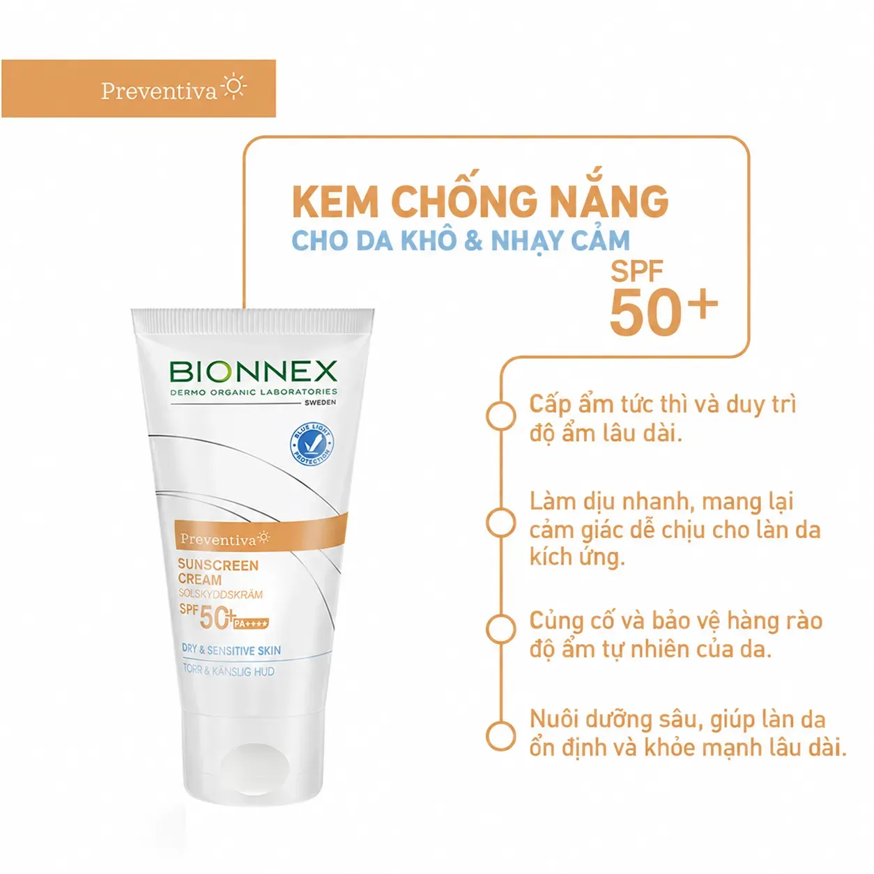 Kem Chống Nắng Bionnex Sunscreen Cream SPF 50+ for Dry & Sensitive Skin (50ml) Hover