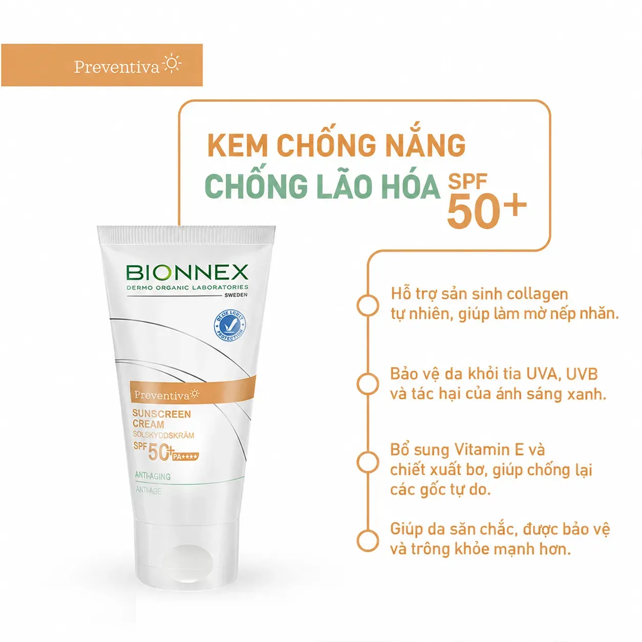 Kem Chống Nắng Chống Lão Hóa Bionnex Preventiva Anti-Aging SPF 50+ (50ml) Hover