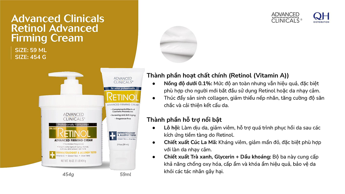 Kem dưỡng săn chắc da Advanced Clinicals Retinol 59ml & 454g